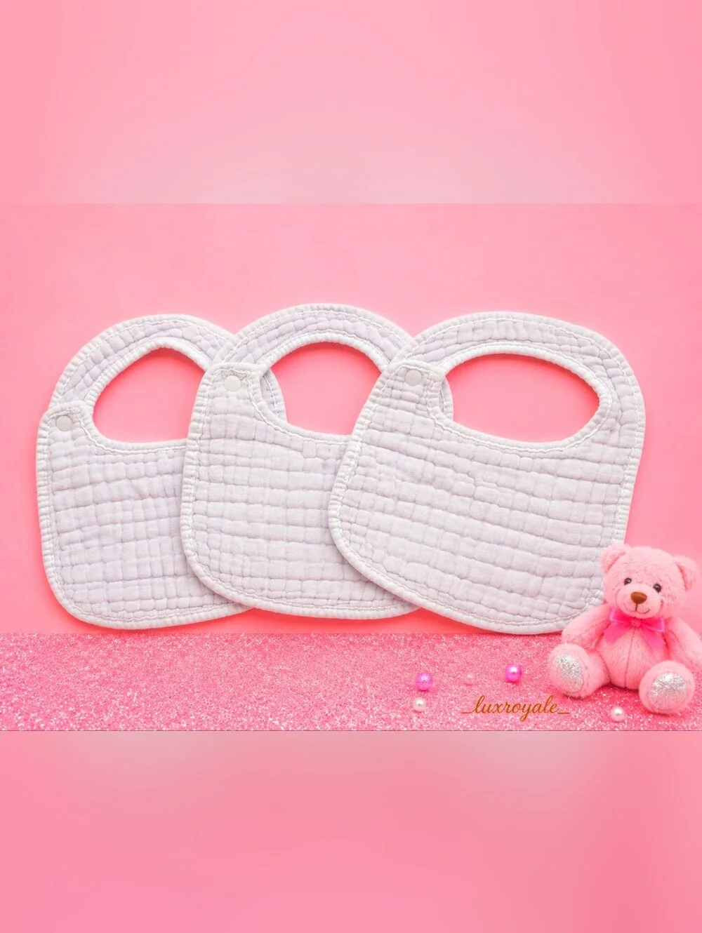 Light Baby Pink Muslin Cotton Baby Bib Set of 3 Soft Gauze One Size